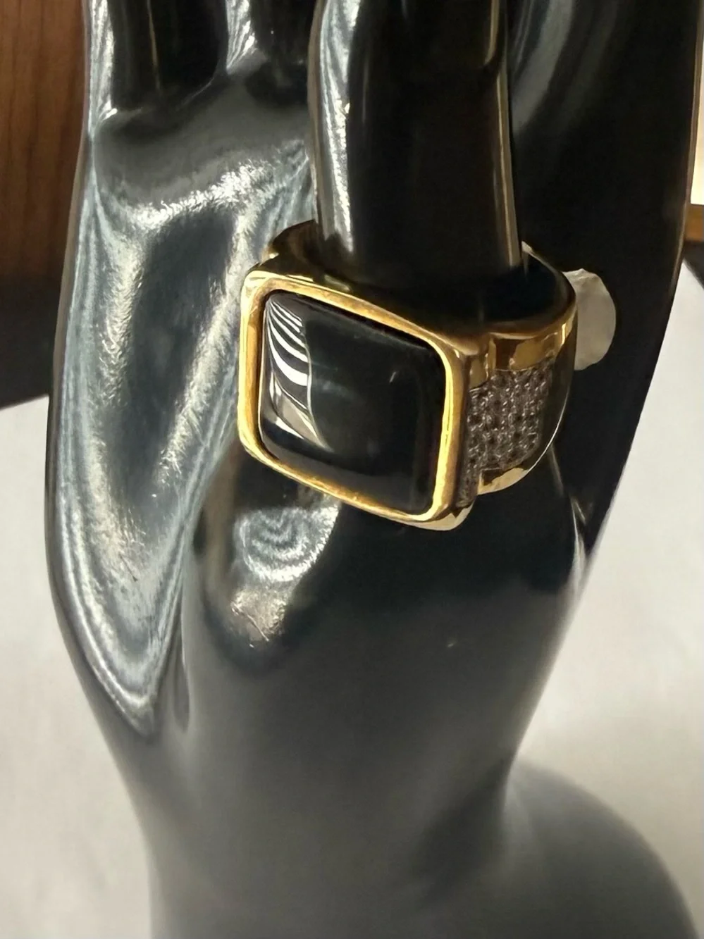 Gold Tone Size 9 Men's Black Onyx Square Seta Signed Ring